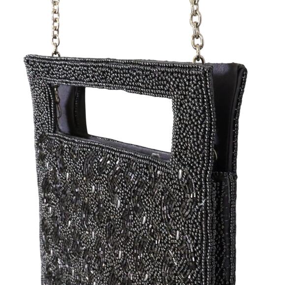 Inge Christopher Bag Handbag Womens Dark Gray Black Square Clutch Formal Beaded - Picture 2 of 12